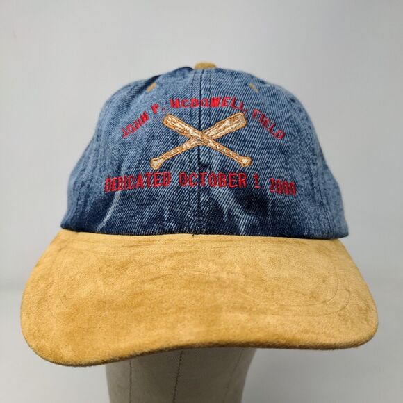 Nissin Men's John P. McDowell Field Dedication Hat Blue Tan 2000 Y2K Vintage - Picture 2 of 10